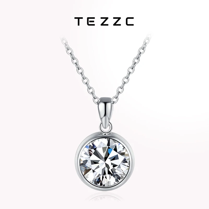 

Tezzc 1ct 2ct 3ct Moissanite Necklaces Women Lab Diamond Sparkling Round Pendant s925 Silver Necklace Party Jewelry Pass Tester