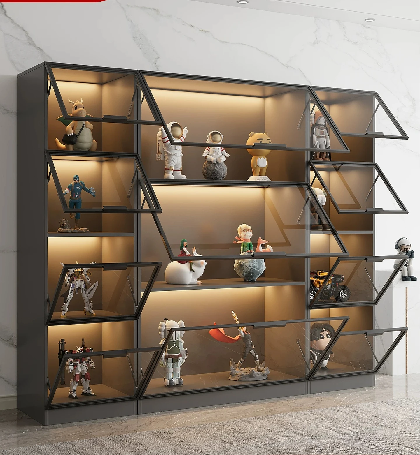 Customized bookcase with glass door Household living room wine cabinet Whole wall dustproof light luxury figure cabinet Model