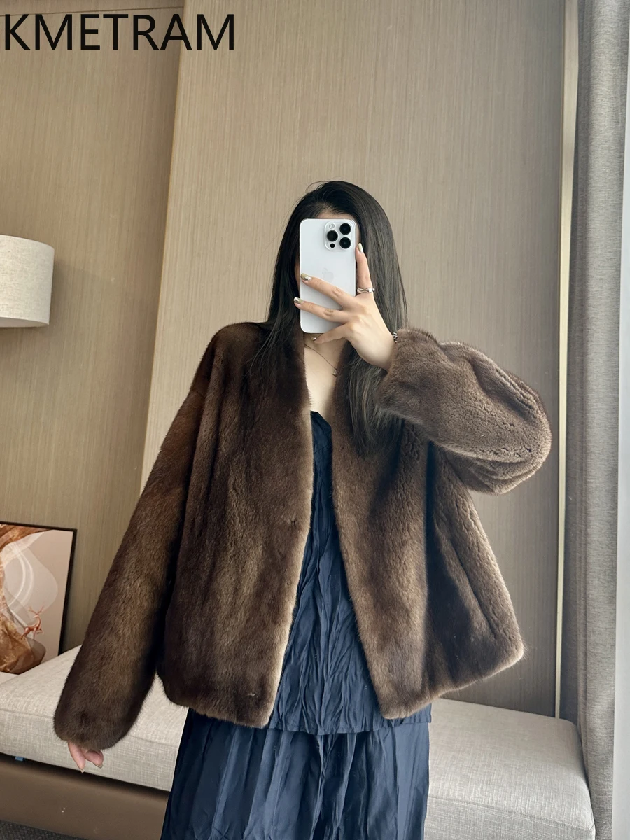 Natural Whole Mink Fur Coat Woman Short V-neck Fur Jacket High Quality Winter Women Clothing Furry Jackets 2025 шуба женская