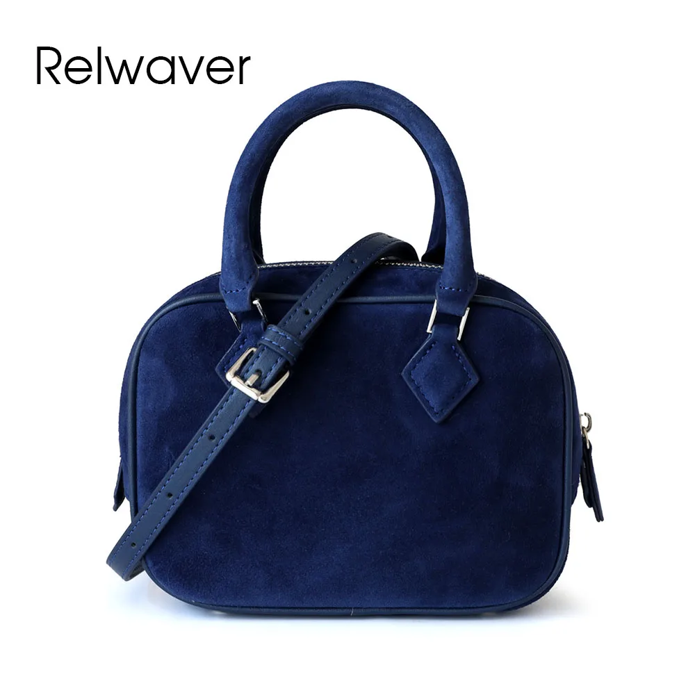 Relwaver women Boston bag genuine leather sheep suede 2025 spring mini handbag chic shoulder bag small crossbody bags for women