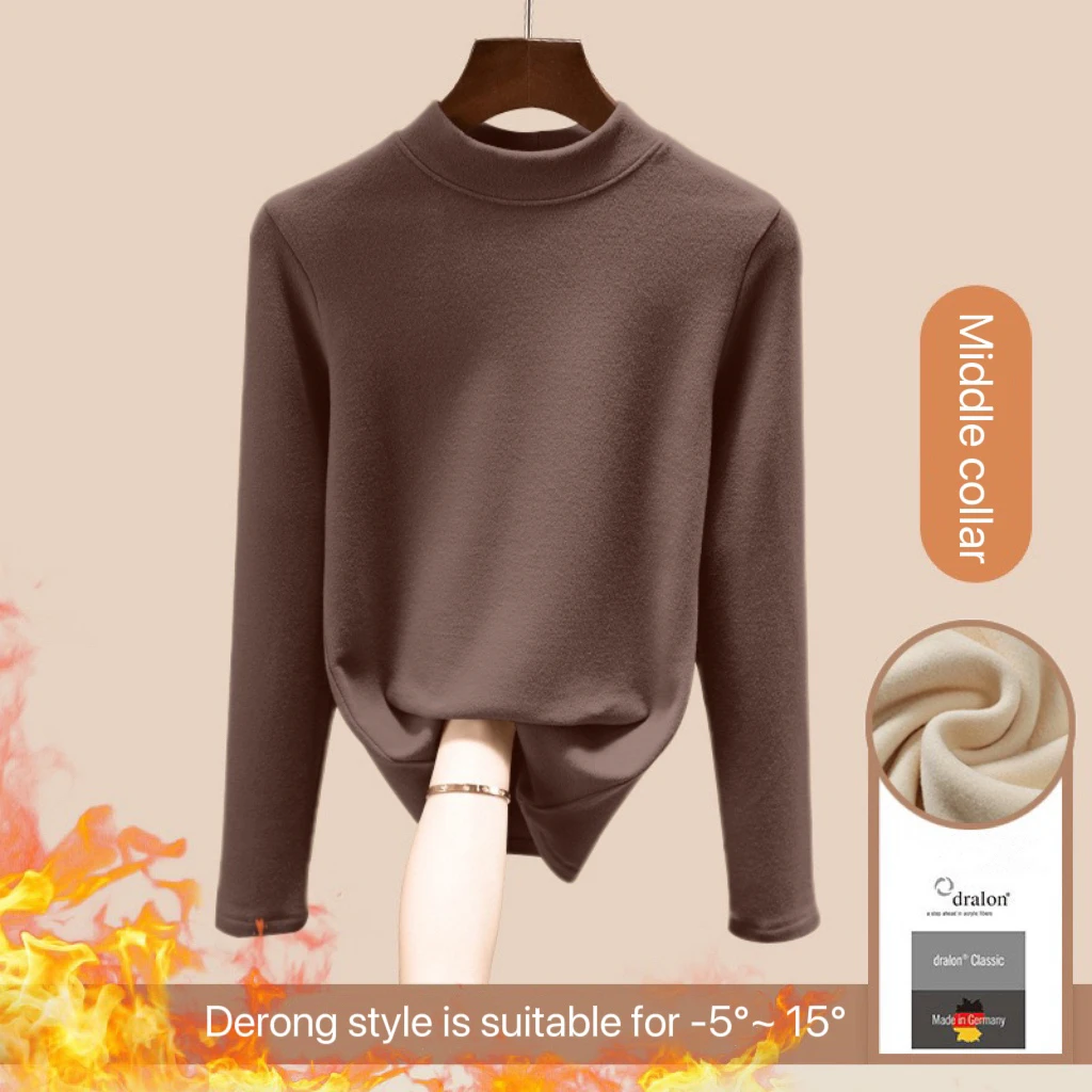 Women Thermal Underwear Autumn Winter Thickening Warm Long-sleeved T-shirt Thick Velvet Slim Fit Fashion Style Round-neck Top