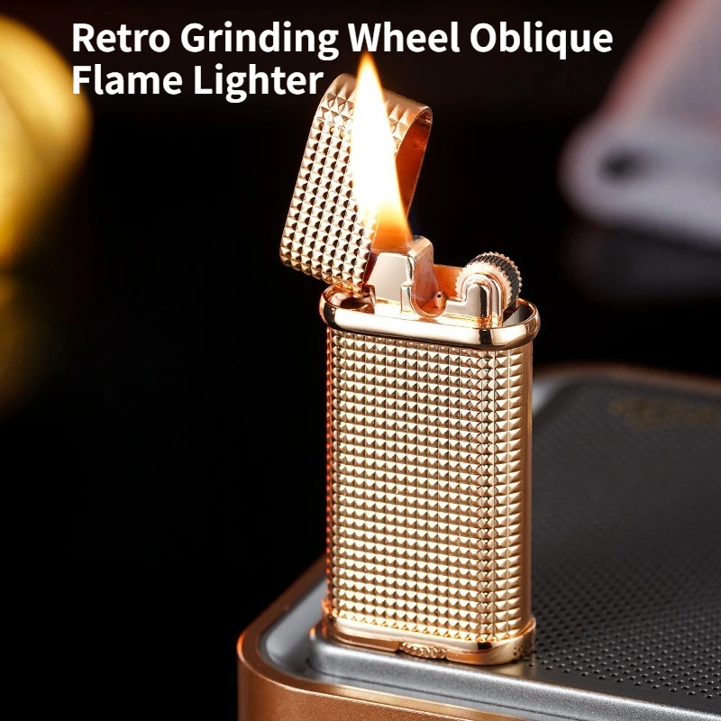 

New Personalized Retro Slant Fire Lighter Grinding Wheel Open Flame Cigarette Lighter Men's High-end Business Gift