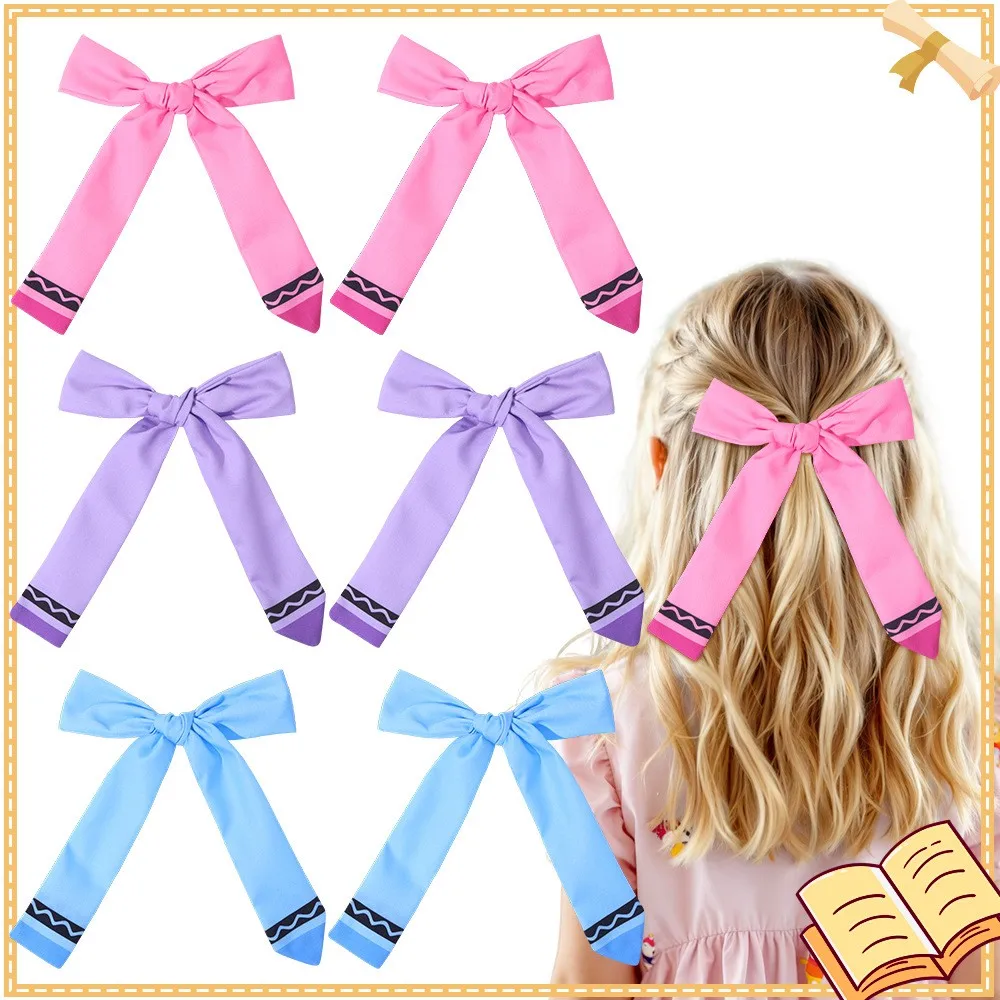 36pcs Kids Long Tassel Pencil Print Hair Clips Girls Patterned Barrettes Fabric Bow Hairpins for Back to School Headwear Bulk