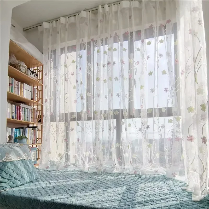 

Nordic Ins White Embroidered Window Screen Living Room Balcony Tulle Window Curtain Customized