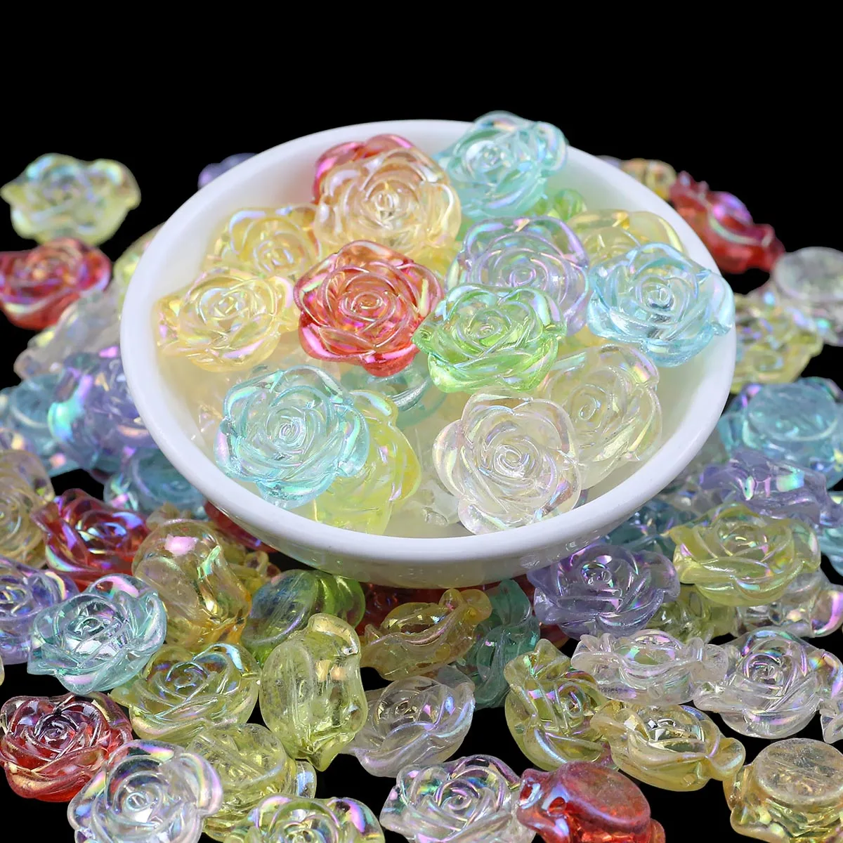 100pcs Rose Flower Butterfly Shaped Transparent AB Color Acrylic Loose Beads For Jewelry Making Bracleet DIY Accessories