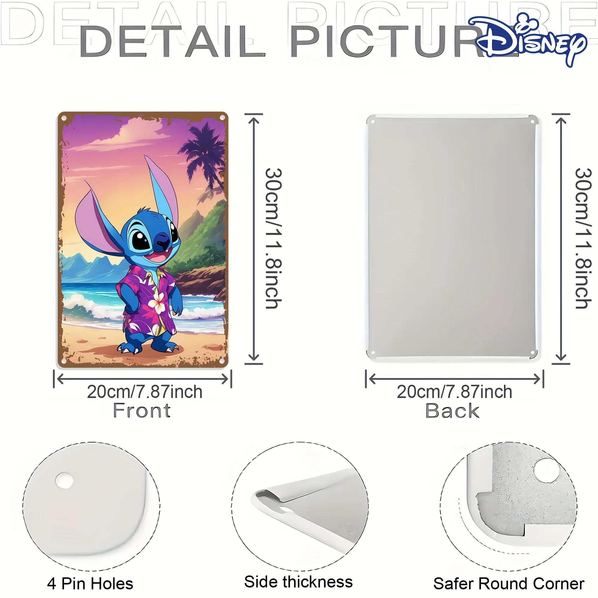 قطعة واحدة من لافتة ديزني ستيتش المعدنية من القصدير - لوحة فنية جدارية على الشاطئ الاستوائي مع أشجار النخيل وموجات المحيط، ديكور حديد متين مقاس 8 × 12 بوصة