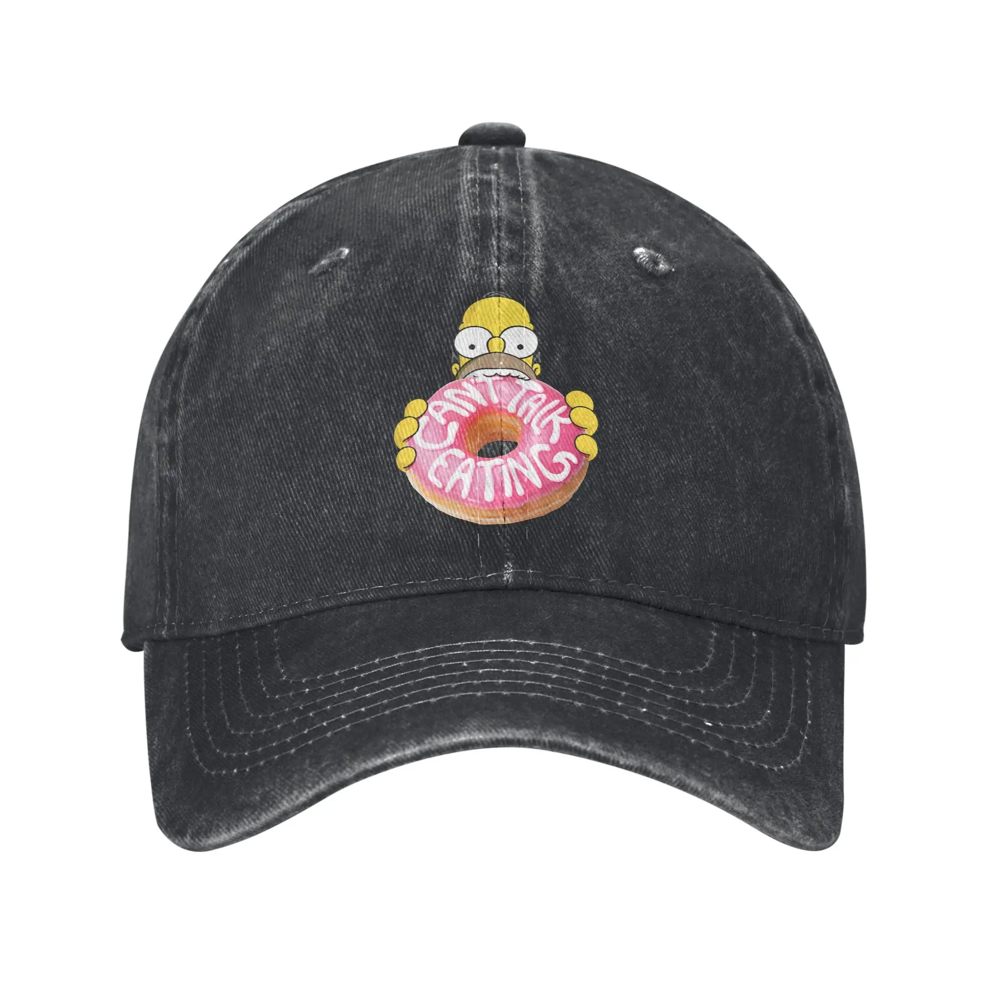 Simpson Homer Can't Talk Eating Donut Baseball Cap Vintage Distressed Cotton  Snapback Cap for Men Women Outdoor Fit Caps Hat