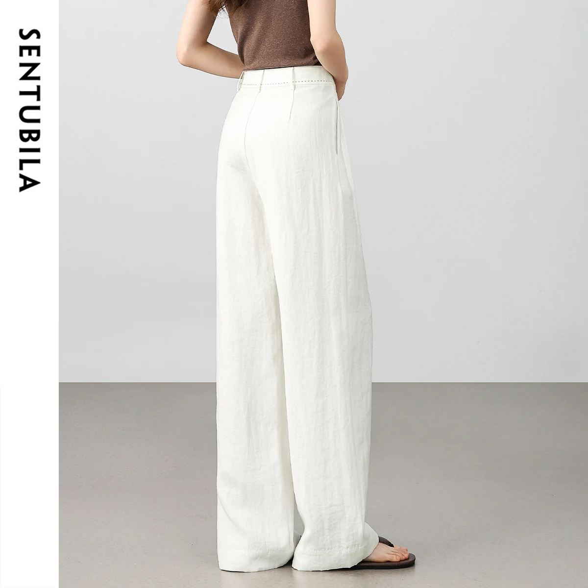 SENTUBILA Summer Long Baggy Pant 2025 Women's White Wide-leg Commuter Pants High-Waisted Loose Fit Trouser Clothing 152K80129