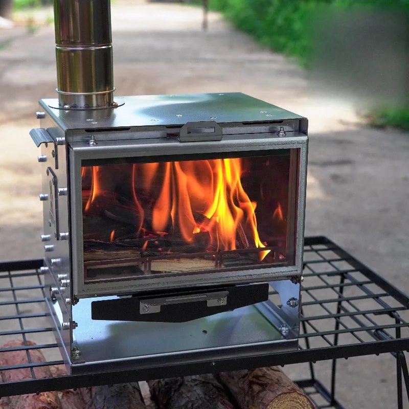 

Outdoor Warm Firewood Stove Heating Portable Multi-functional Visible Durable Camping Stove Keep Warm Camp Cooking Supplies