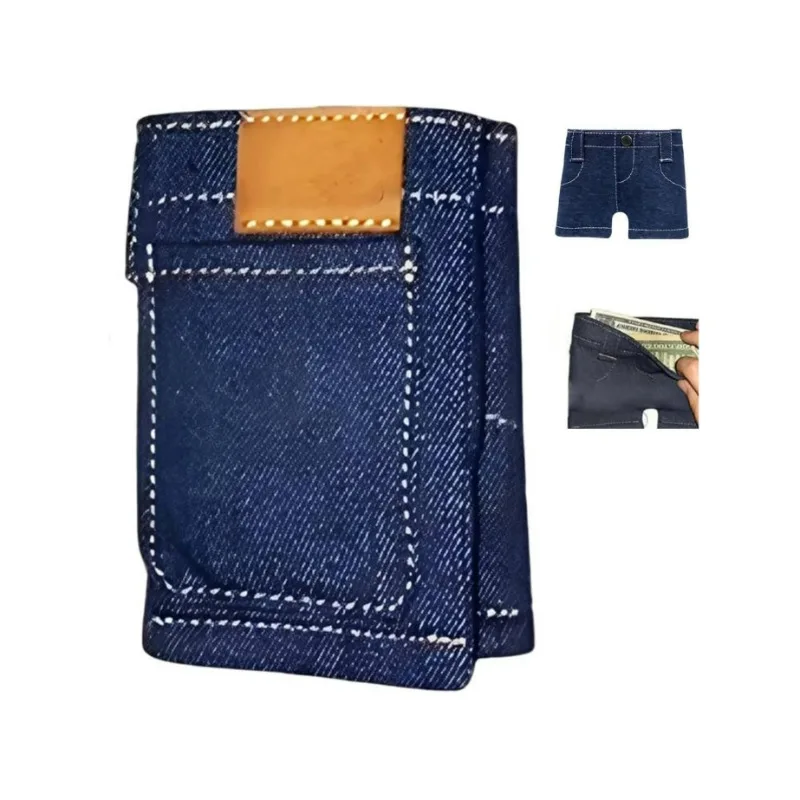 جيب السراويل البسيطة الجينز المحفظة ضئيلة المدمجة Bifold محفظة المحمولة الرجعية السراويل نمط المحفظة لمفاتيح البطاقات أو النقدية #6