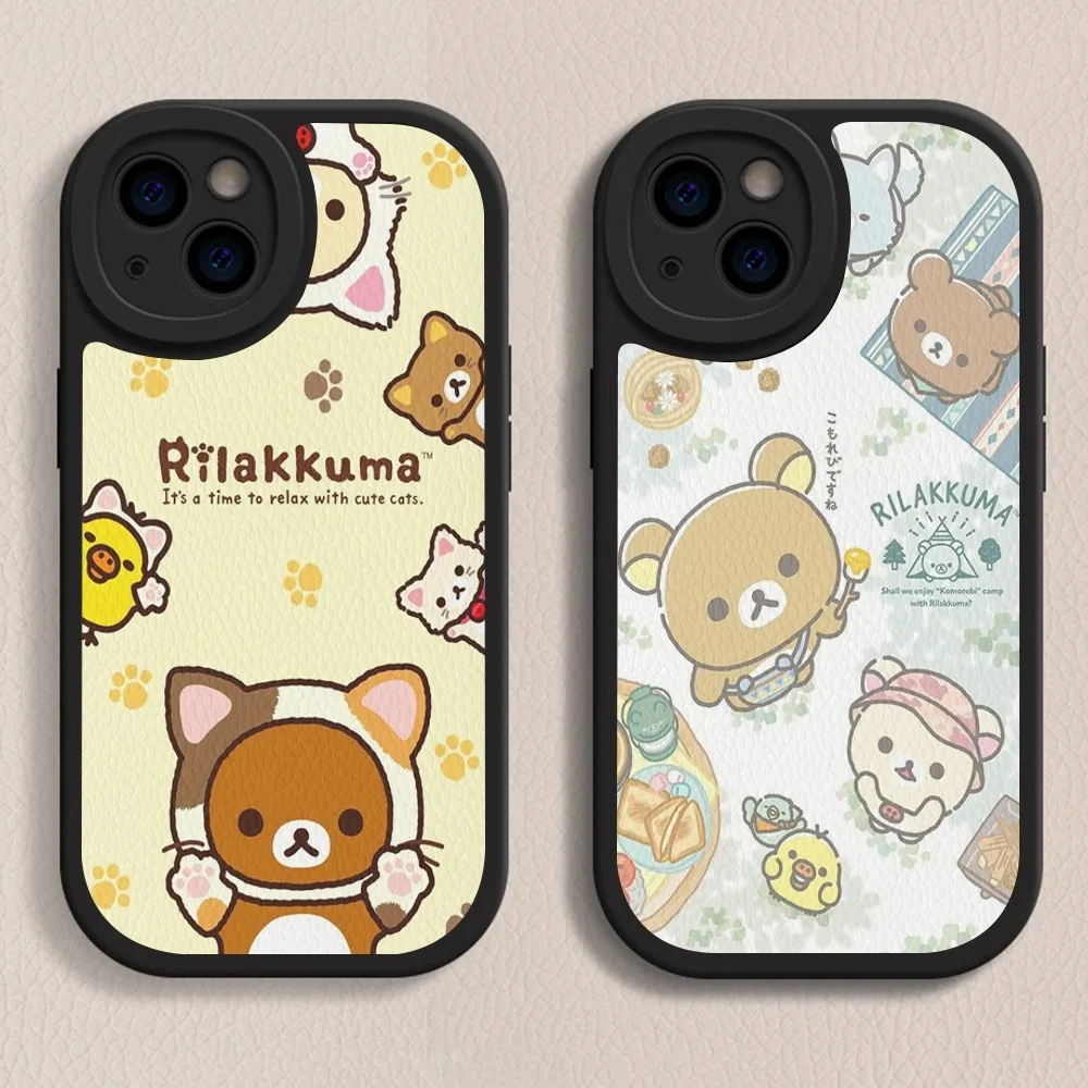 Cute Cartoon R-Rilakkuma Phone Case Hard Leather For iPhone 16 15 14 13 12 Mini 11 14 Pro Max Xs X Xr 7 8 Plus Fundas