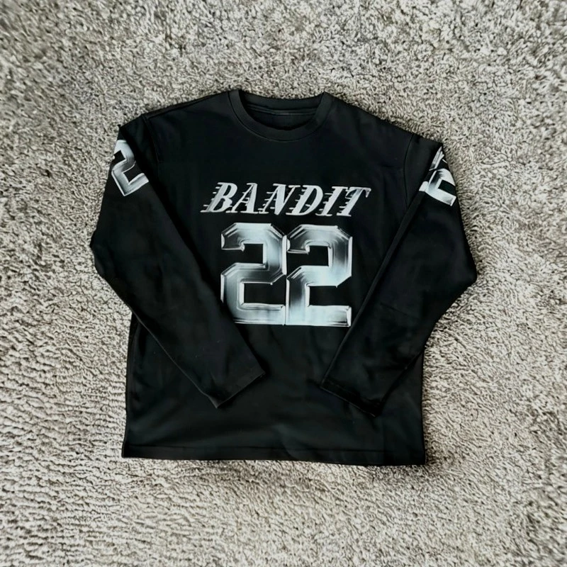 

Y2K Harajuku Casual Tops Print Number 22 Black Long Sleeve Jersey Sports Retro Hip Hop Trend Streetwear Unisex Oversized Clothes