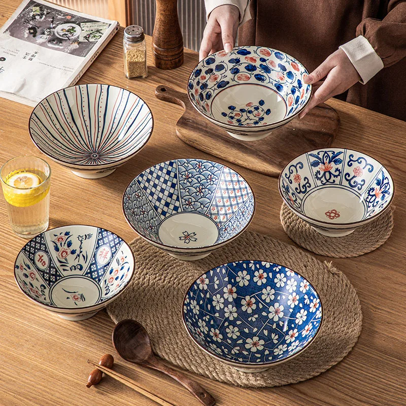 Japanese Ceramic Rice Soup Bowl Multi Patterned Tableware Underglaze
