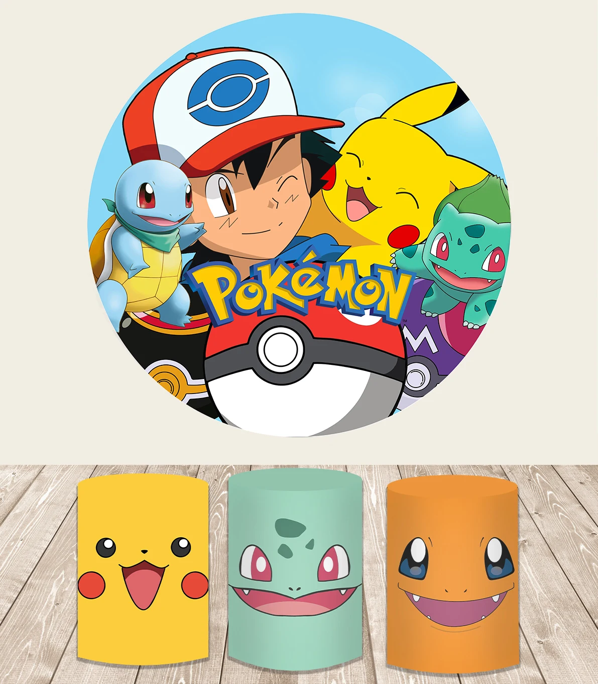 pokemon-birthday-party-backdrops-round-covers-decor-kids-baby-shower-background-pocket-monster-charmander-cylinder-elastic-props