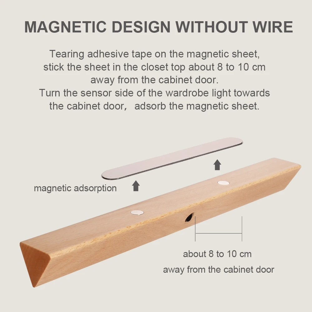 مصباح جداري LED من الخشب الصلب لاستشعار الجسم ، شحن مغناطيسي بدون كابل ، خزانة ملابس
