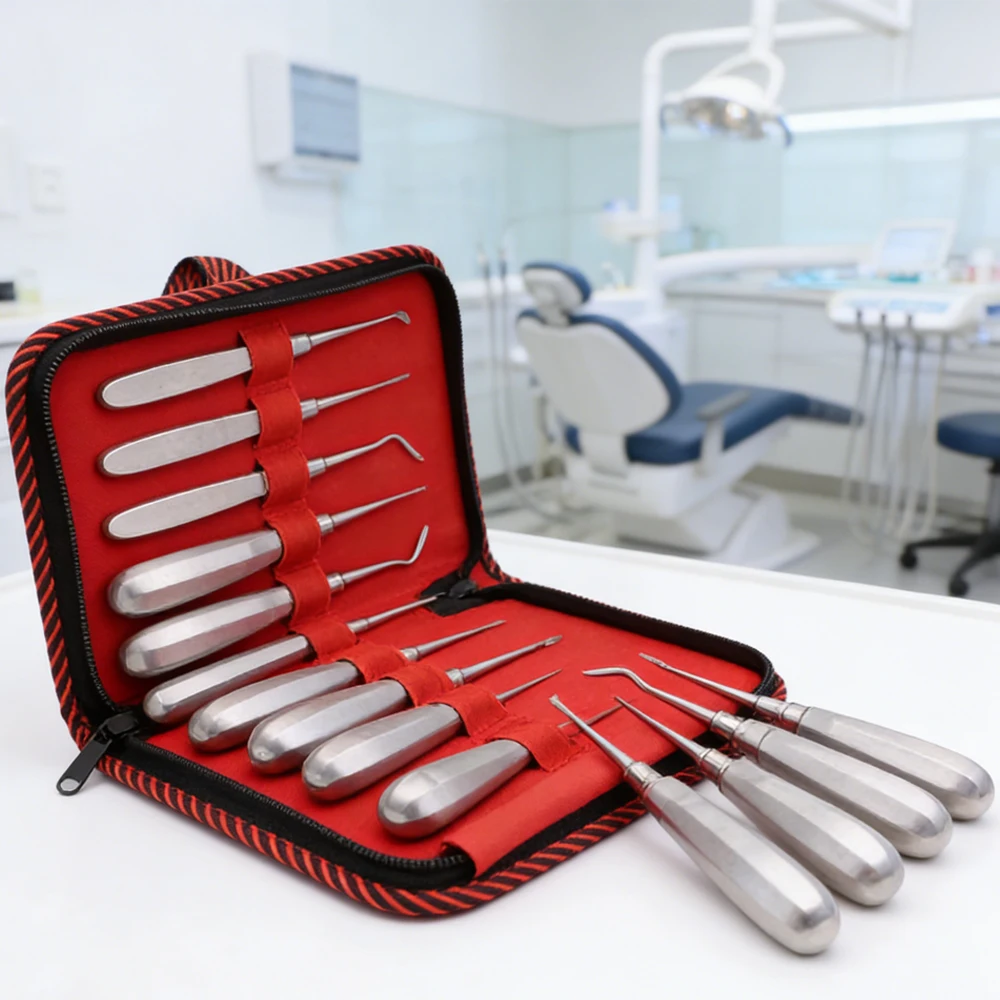 13PCS Dental Luxating Elevator Set with Curved Root Lift and Hexagon Handle for Atraumatic Tooth Extraction