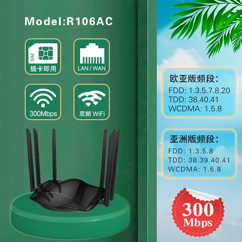1200M dual-band 4G router with wireless WIFI, CPE for Iranian corporate offices, Dubai model with 6 antennas and gigabit speed