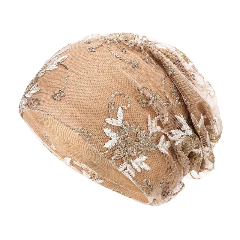 

Women Beanie Hats For Women Embroidered Flower Lace Headgear Summer Spring Head Protection Korean Windproof Bonnet Gorro