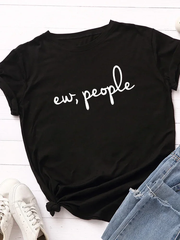 Ew People Letter Print Women T Shirt Short Sleeve O Neck Ladies Tee Shirt Tops Clothes Camisetas Mujer Women's Clothing