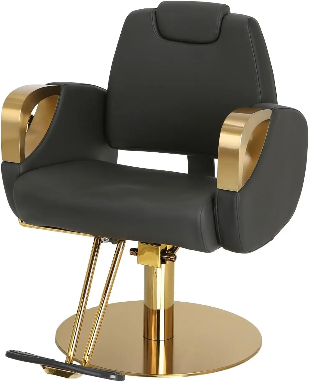 Buy-Rite Venus Gold All Purpose Reclining Styling Chair For Professional Salons With Brushed Gold Armrests, Matching Gold