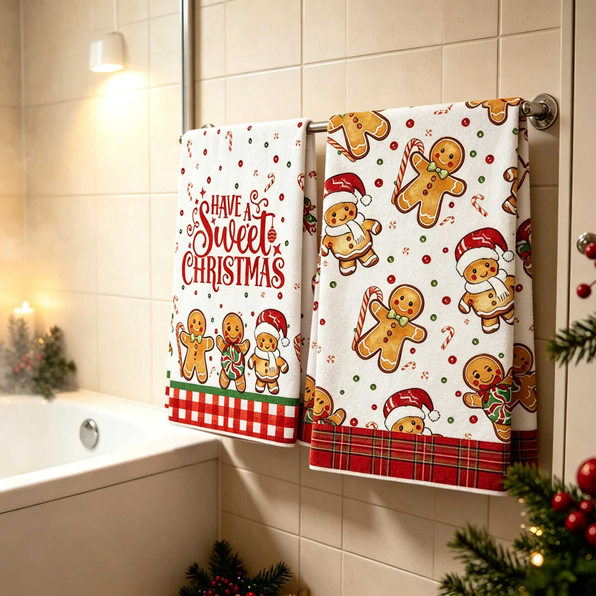 2pcs Christmas Towels, Christmas Bathroom Decorations, New Year Gifts To Create A Festive Atmosphere, Reusable Tablecloths