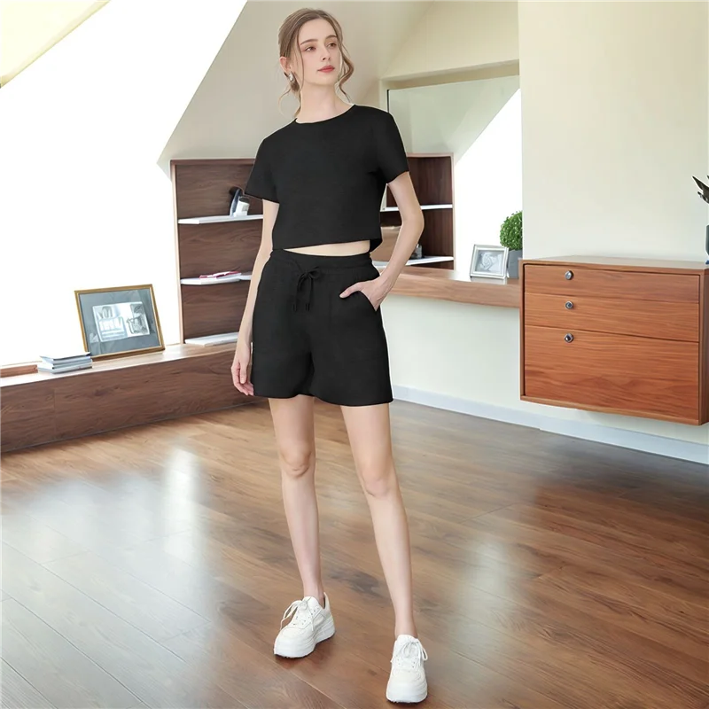 

AOAO-2 Piece Sets For Women Summer Crewneck Matching Shorts Lounge Set With Pockets Casual Travel Outfits Trendy