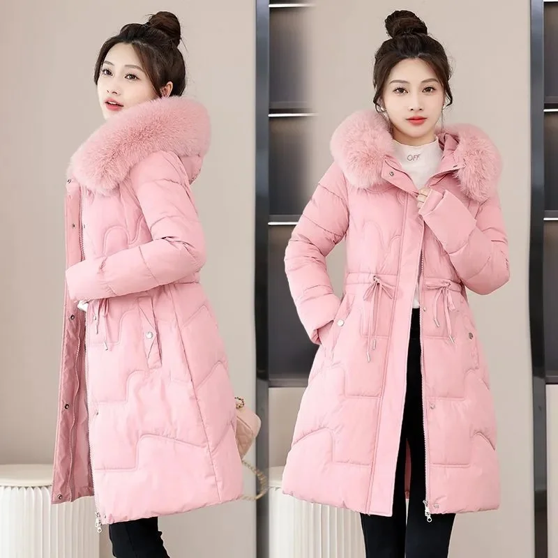 2024 New Korean Down Cotton CoatWomen Long Winter Puffer Parkas Thicken Warm Hooded Cotton-Padded Jacket Coat Zipper Overcoat