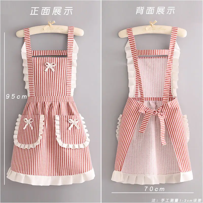 Korean version cotton and linen apron for women cute kitchen home cooking breathable apron fashionable work clothes chef apron