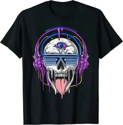 Camiseta de calavera psicodélica con auriculares para hombre, ropa de Festival, Psytrance Techno Edm, novedad de verano, 2024