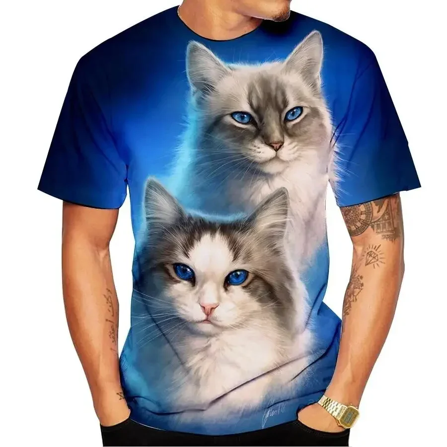 Fashionable Cute New Cat Pictures For Men\'s T-Shirts Trend Digital Printing Casual Round Neck Short Sleeved