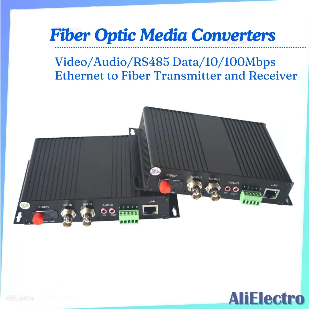 

2 Channels HD-SDI over Fiber Optic Media Converters Video/Audio/RS485 Data/10/100Mbps Ethernet to Fiber Transmitter and Receiver