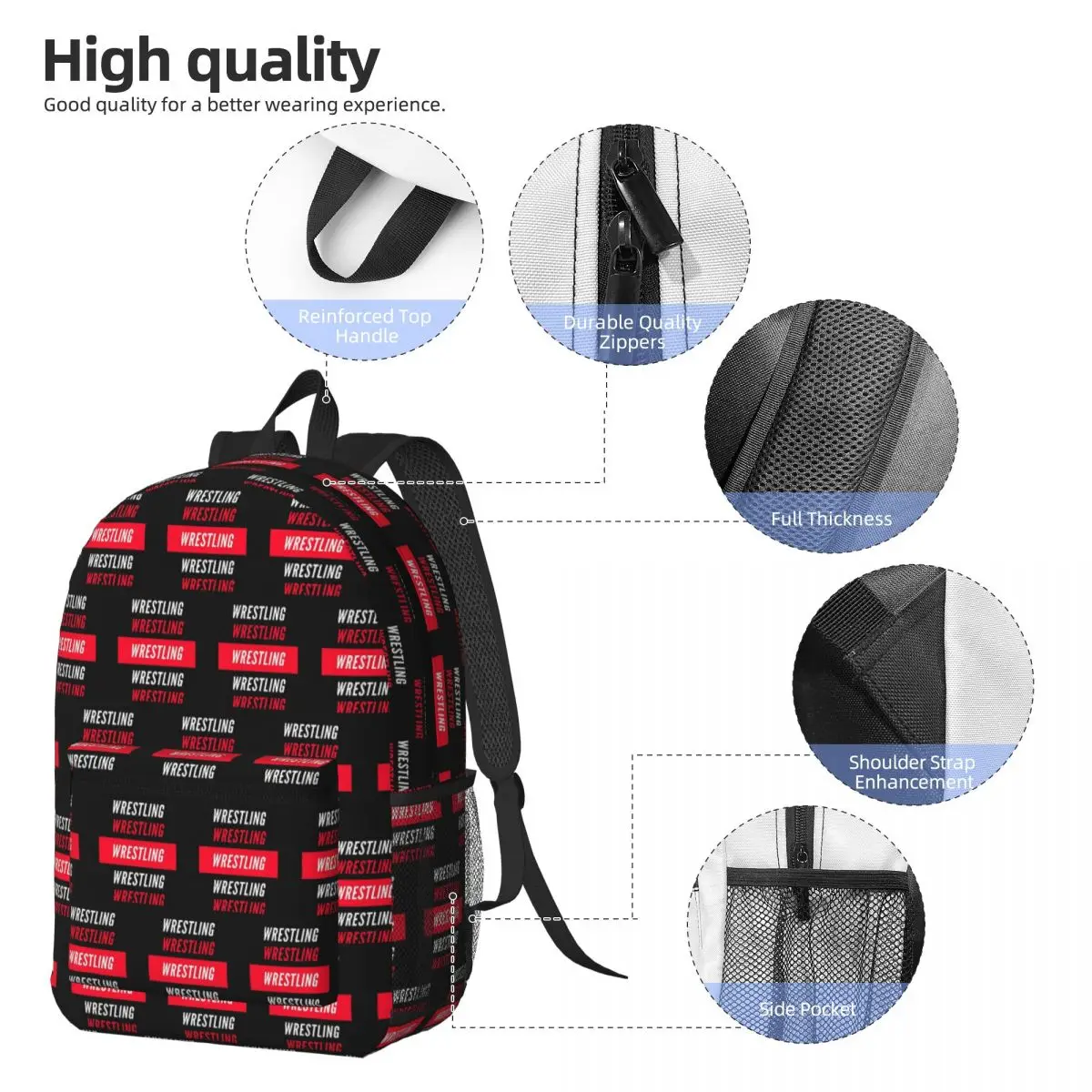 Pro Wrestling Backpack Daypack Large Capacity Children BookBag School Bag Shoulder Bags for Men Women