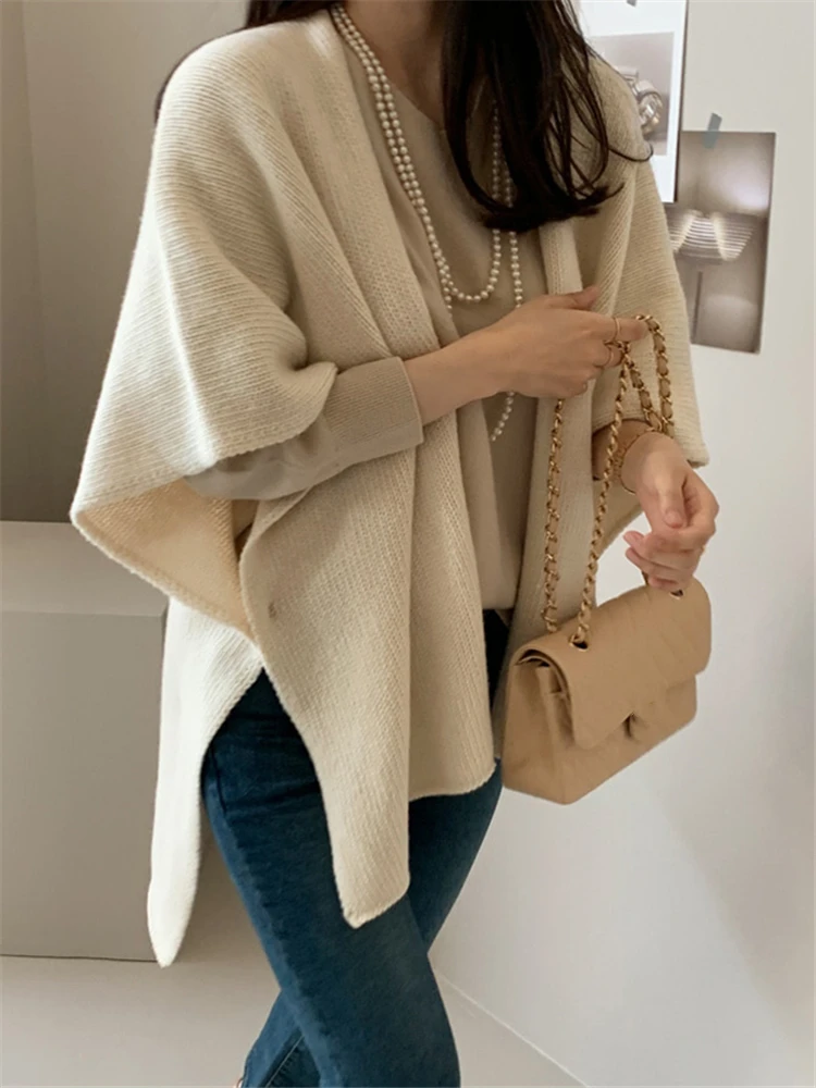 REALEFT Autumn Winter Irregular Women's Cardigan Sweater 2023 New Knitted Casual Loose Solid Oversize Sweater Female