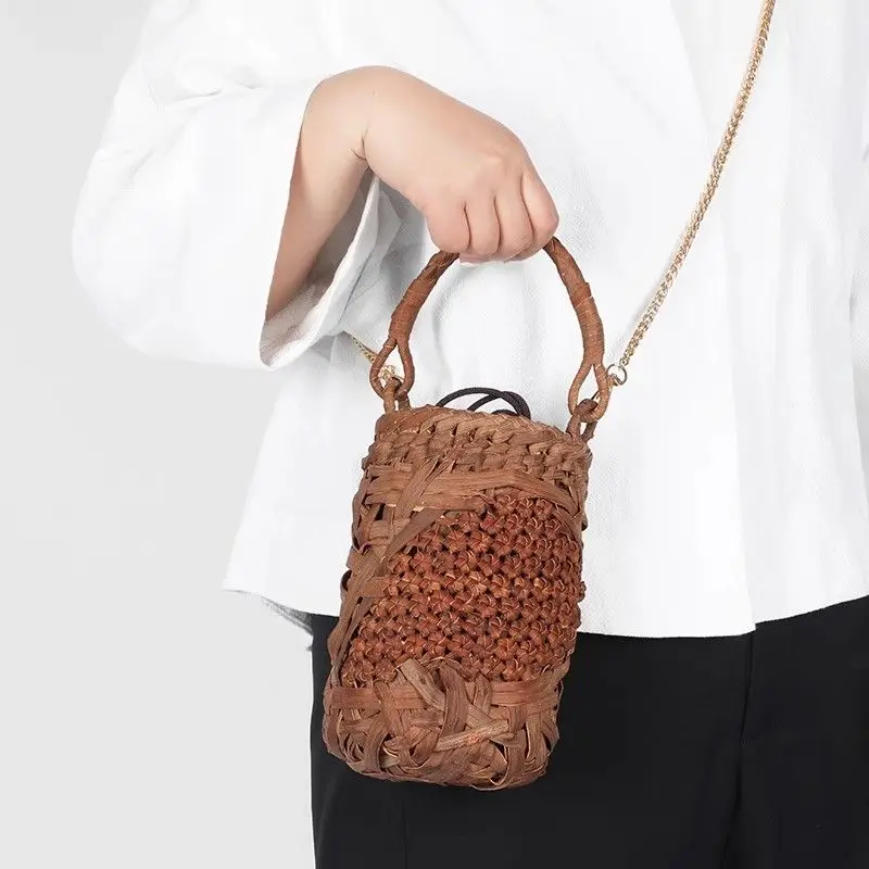 Summer new small barrel bag wild grape vine first layer skin purely handmade