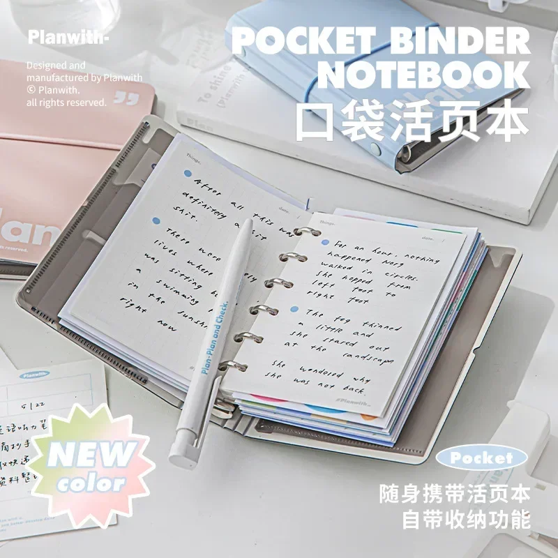 Imagem -04 - Portátil Bolso Binder Notepad Jornal Simplicidade Mini Papelaria Scrapbook para Estudante Ins Coreano Tamanho a7 Cor Sólida