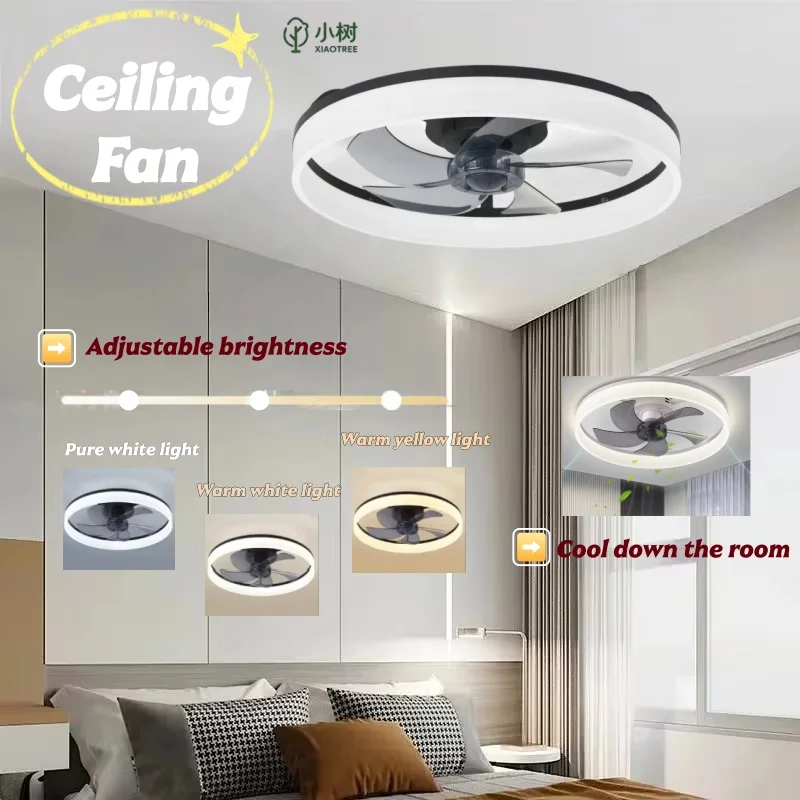 Simple LED Ceiling Fan Light Remote Control with Infinite Dimming 6 Levels of Wind Speed ​​Living Room Bedroom Chandelier Fan
