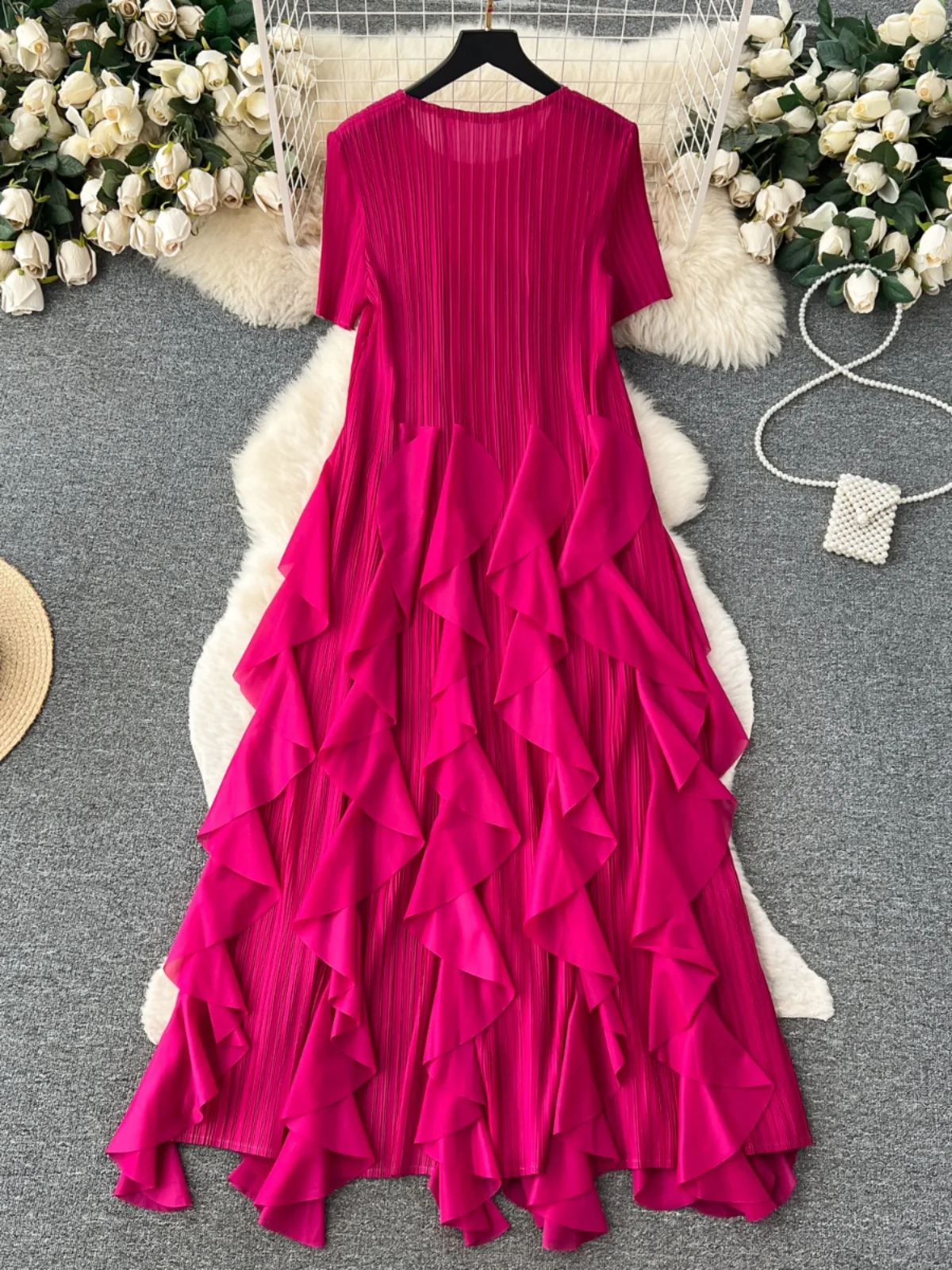 Damska spódnica Ele ort Sve, letnia, z gazy, efektowna, super zwiewna, długa spódnica w stylu koreańskim, z wysokim stanem, rozkloszowana.