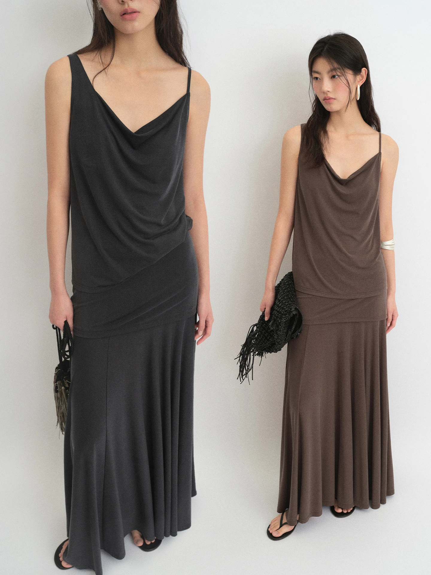 

Irregular Knitted Modal Double Layered Half Skirt with Sling Soft Misty Feel Two-Piece Set Breathable Spring Fashion for Women