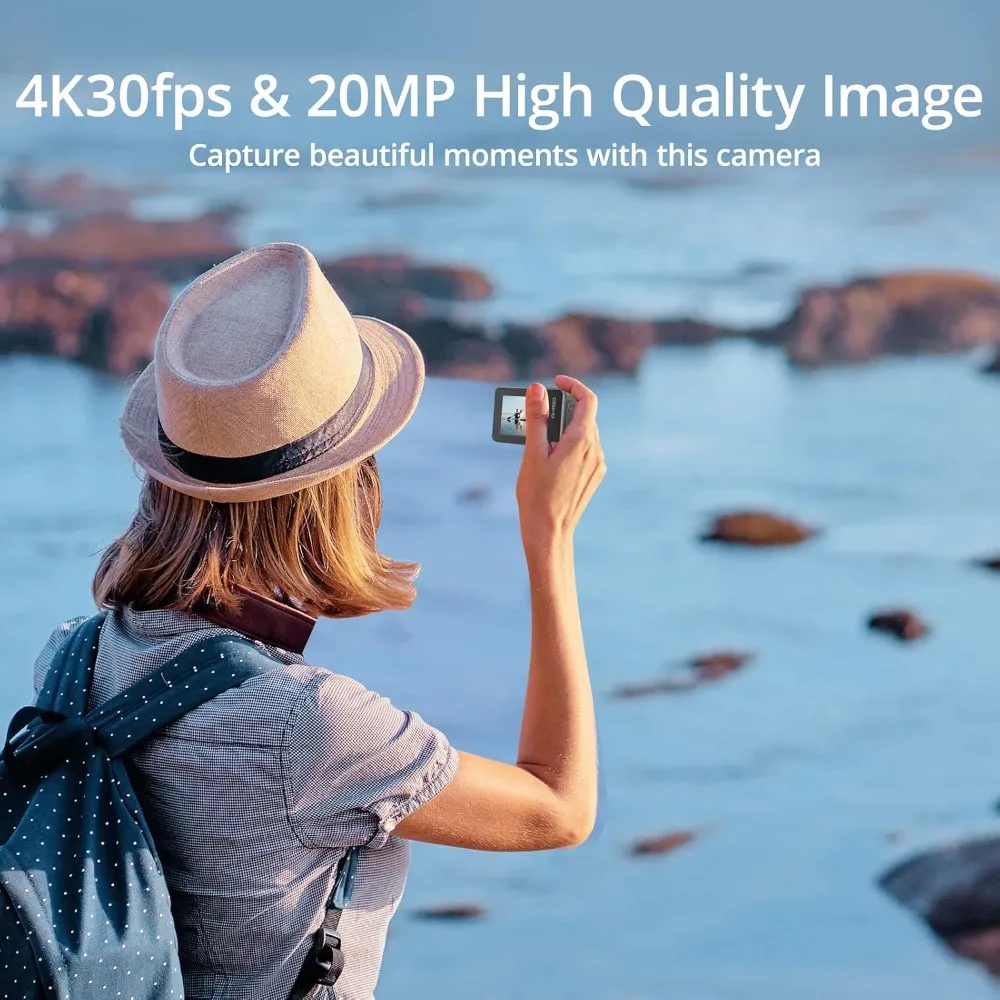 USA Stock 4K30FPS 20MP Action Camera 64GB U3 MicroSDXC IPX8 33FT EIS 2.0 Zoom External Mic 2X 1350mAh Batteries Hot Sale