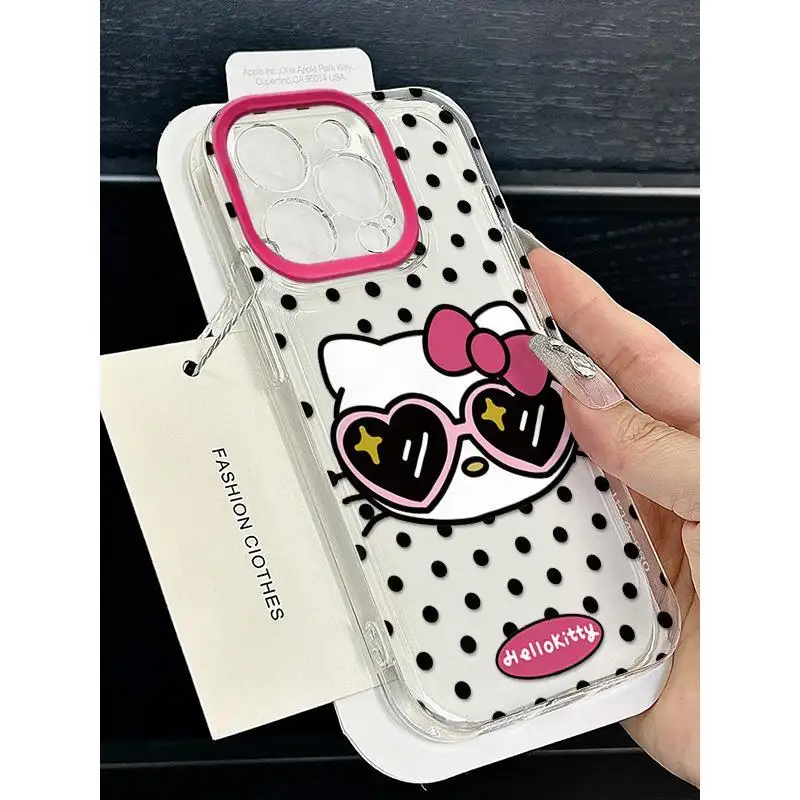 New Sanrio Hello Kitty Full Screen KT Phone Case For iPhone 16 15 14 13 12 11 ProMax XR XS MAX 7 8Plus Y2K Cool Sunglasses Cover