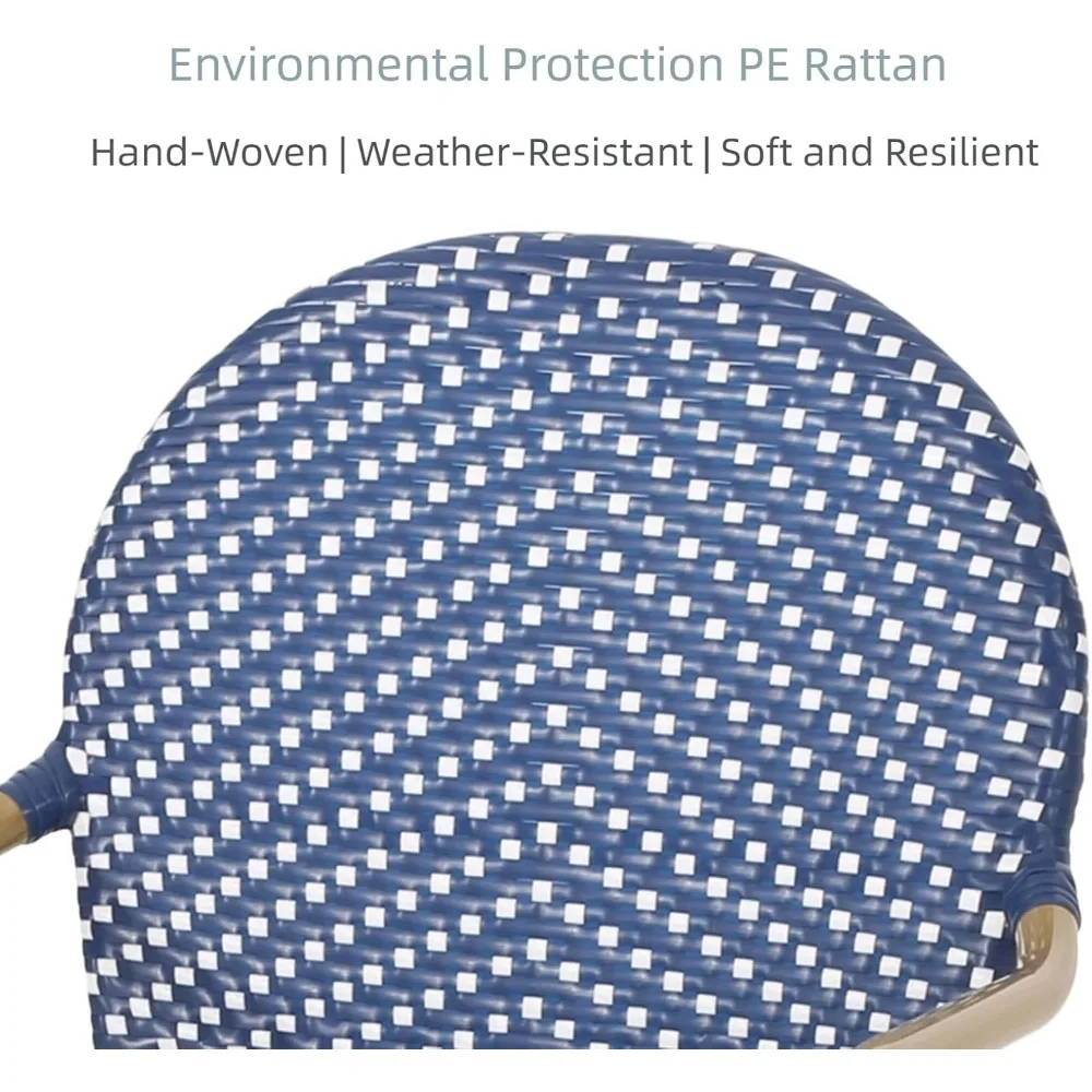 Set 2 Kursi Bistro Prancis, Rotan Tahan Cuaca dengan Rangka Aluminium & Bambu