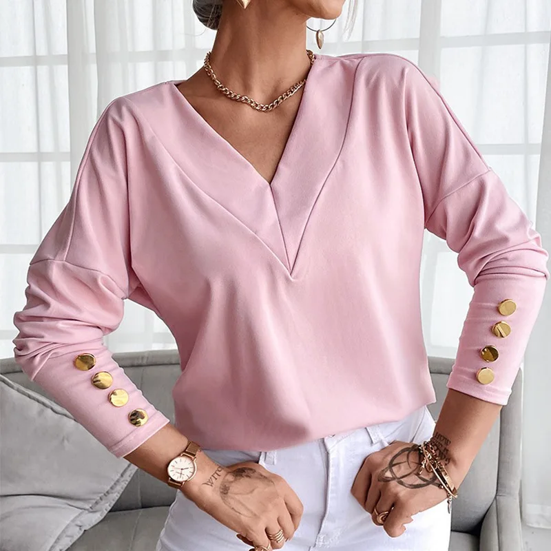 Greenora FD647 Spot 2022 Spring And Summer New Cross-border Women's Clothing Loose V-neck Fashion Hundred Towers Thin Bottoming