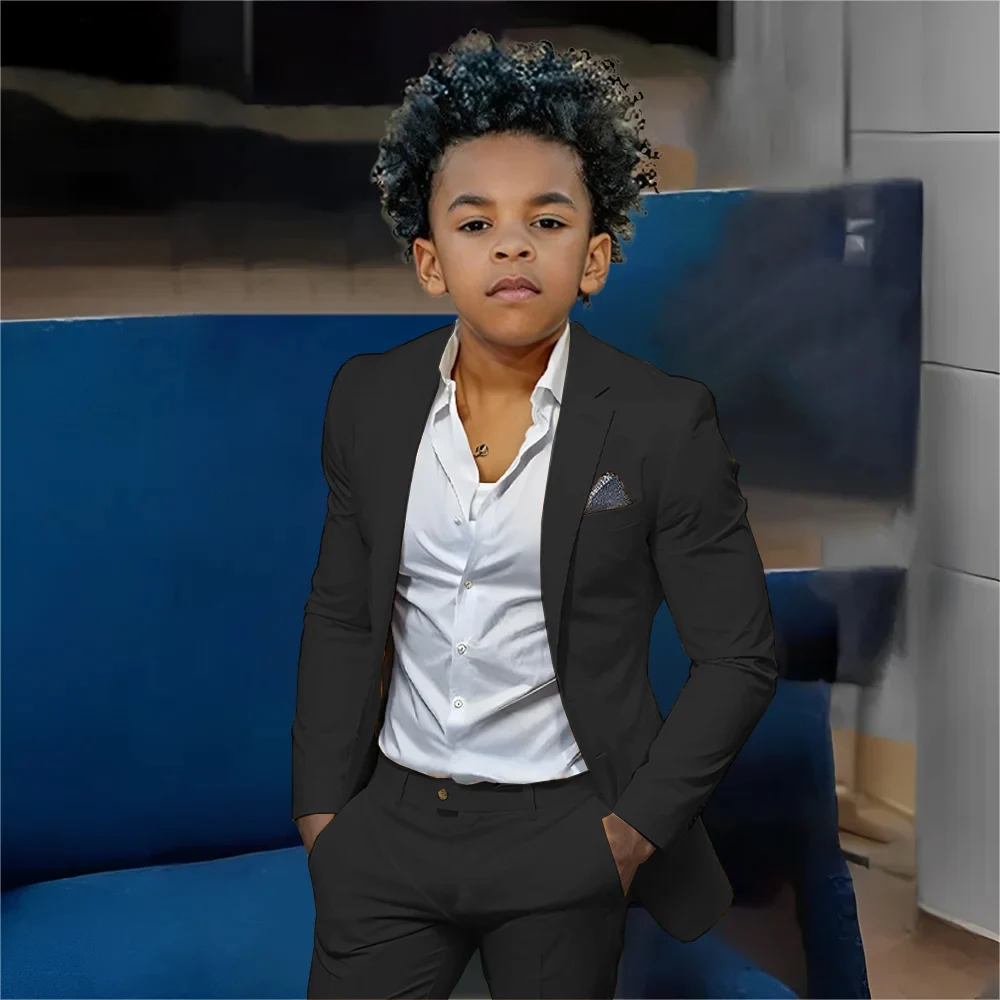 

Black Boy's Formal Slim Fit Single Breasted Elegant Boys Suit Customized Casual Wedding Kids Tuxedos 2-16 years old