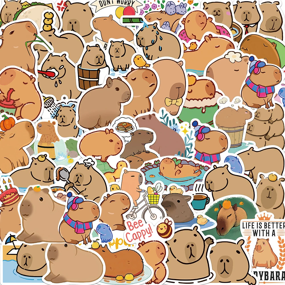 Capybara regordeta de dibujos animados, calcomanías estéticas, calcomanías para portátil, diario, coche, papelería, 10/30/50/100 piezas