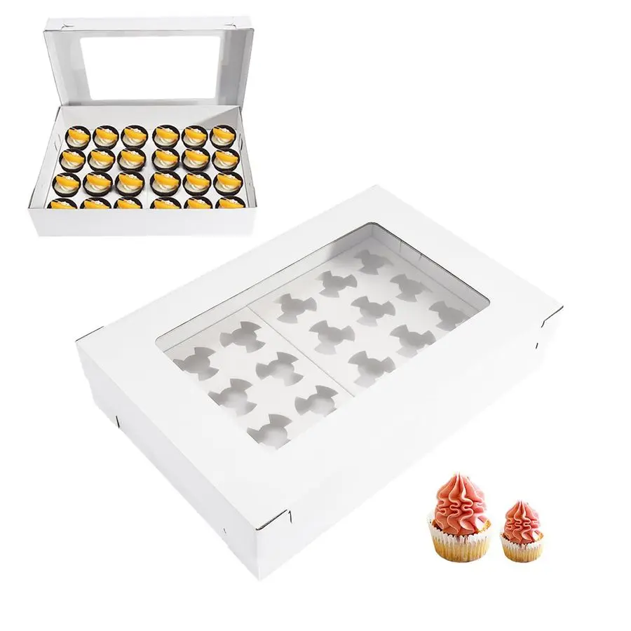 

Набор коробок для кексов с окошком для 24 стандартных или мини-кеексов Гофрированная коробка для хлебобулочных изделий с регулируемой высотой для тортов, печенья, пончиков,