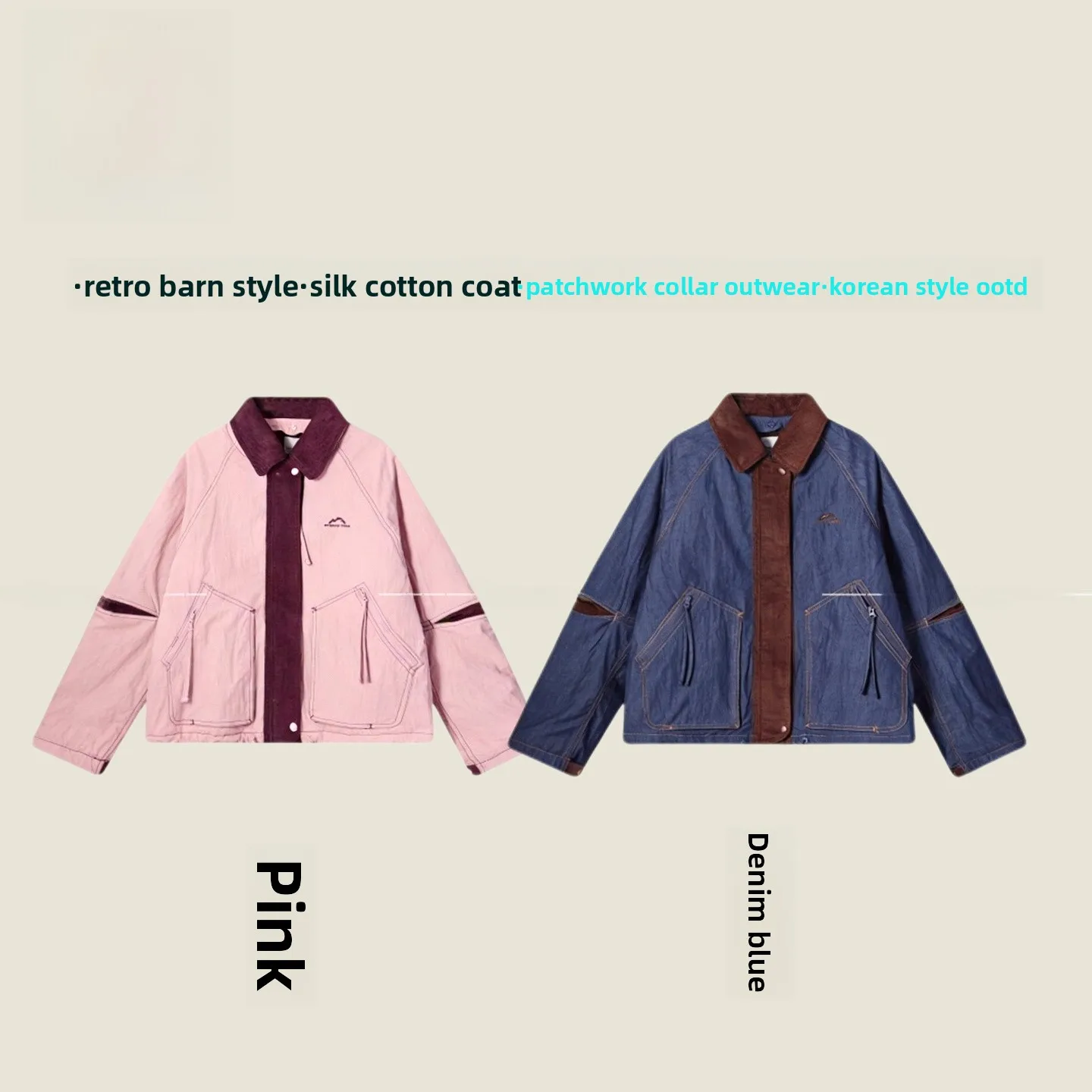 

Thiened Corduroy Patchwork Cotton Jaet for Couples Detachable Collar Autumn Winter Warm Knitted Faion Ladies Coat