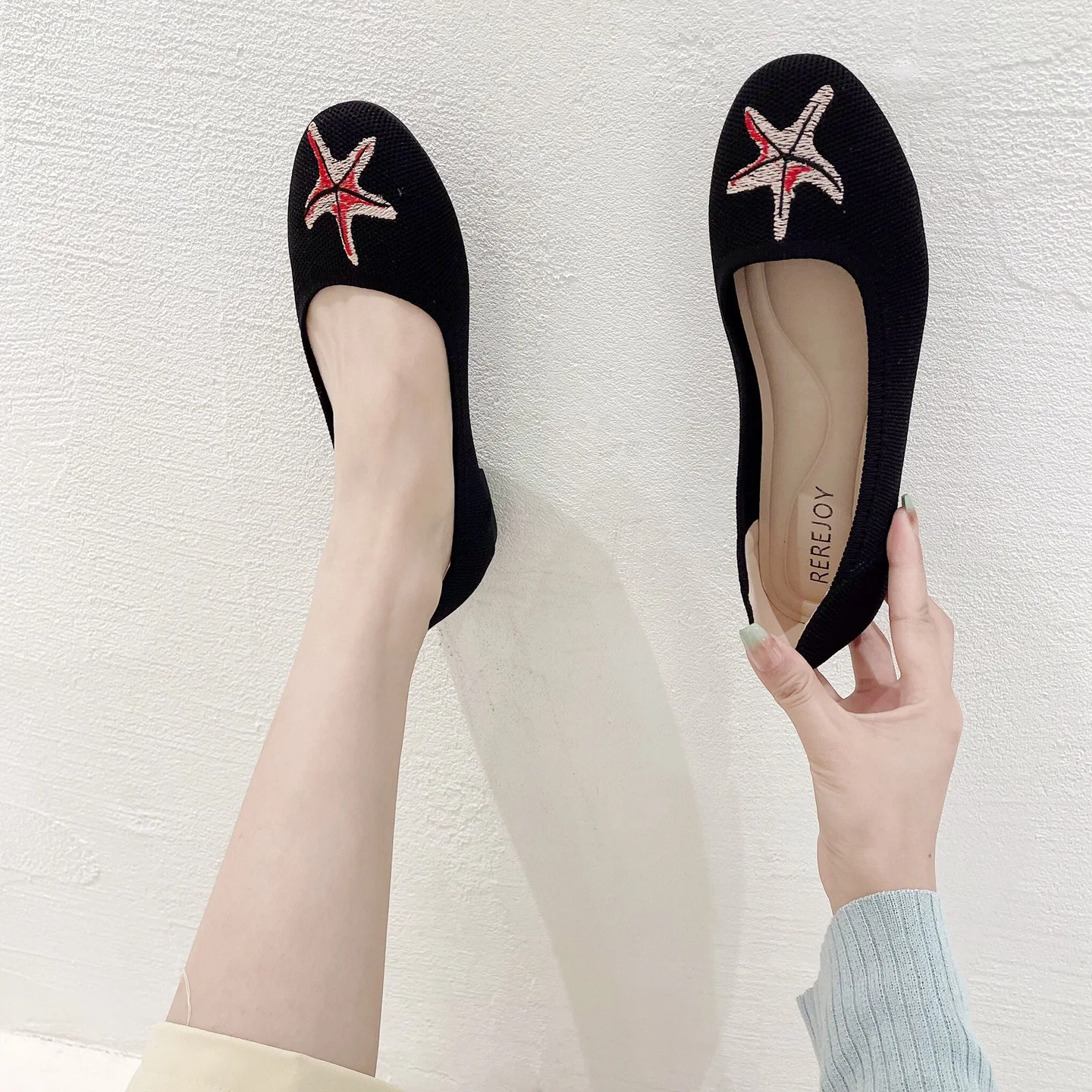 Princess Knitted Cloth Shoes Handmade Embroidery One Step Soft Flat Bottom Versatile