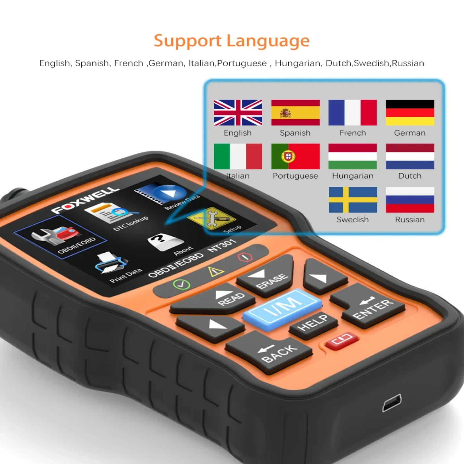 NT301 Car OBD2 EOBD Automotive Scanner Auto Code Reader OBDII OBD Engine Fault  Diagnostic Scan Tool Free Update