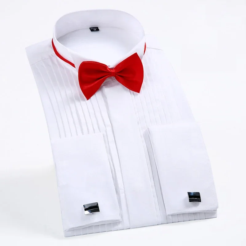 France Cufflinks Solid Tuxedo Shirts for Men with Regular Fit Business Men Social Shirt Long Sleeve Swallow Tail Collar Quality