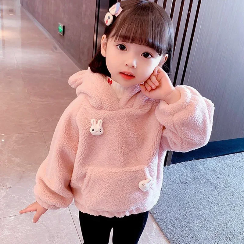 Autumn Winter Children Hoodies For Girls Cute Cartoon Hooded Coats Kids Thicken Warm Fleece Outerwear Baby Casual Sweatshirts